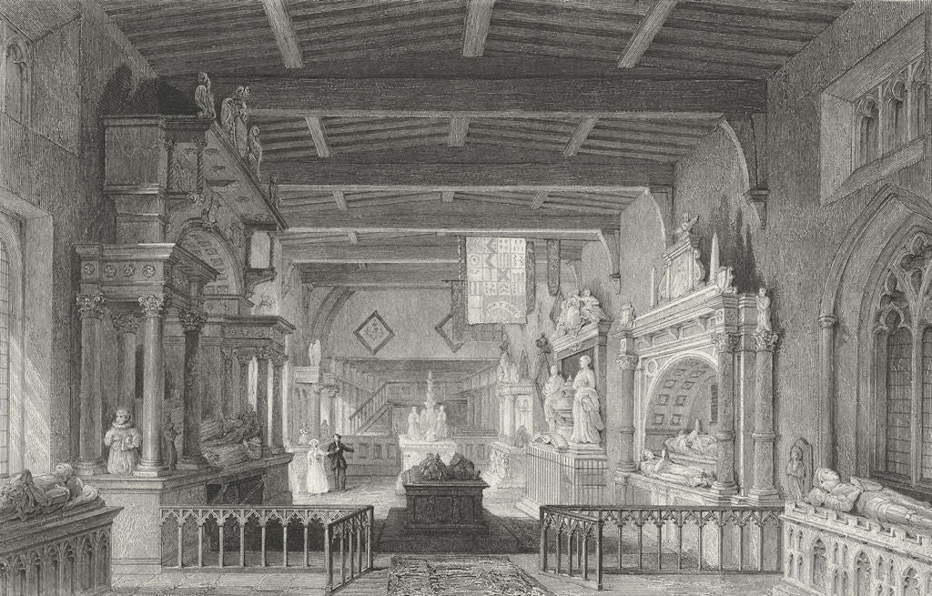 Leics. Bottesford Church, Monuments earl Rutland 1837 old antique print